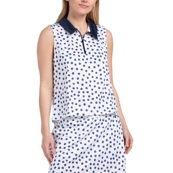 NANETTE LEPORE White/Navy Quarter Zip Front Polo Tank - Picture 1 of 2
